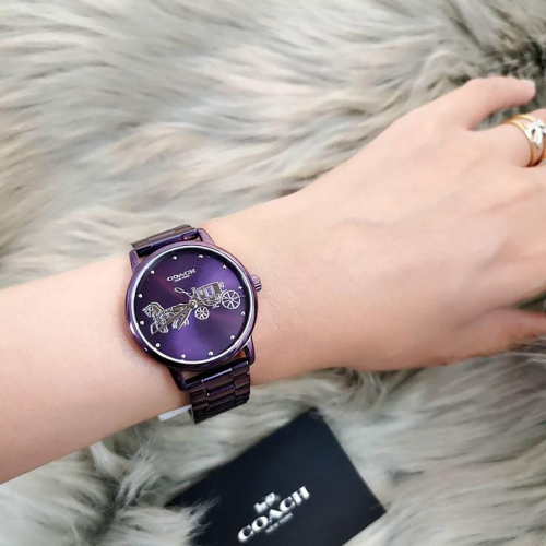 Grand 經典馬車Logo不鏽鋼女錶-36mm(紫色)
