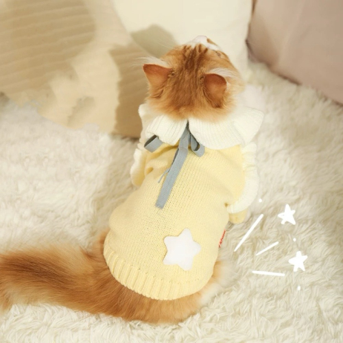 ♡【G47 預購 】 柔軟綁帶立體星星木耳邊兩腳寵物衣服
