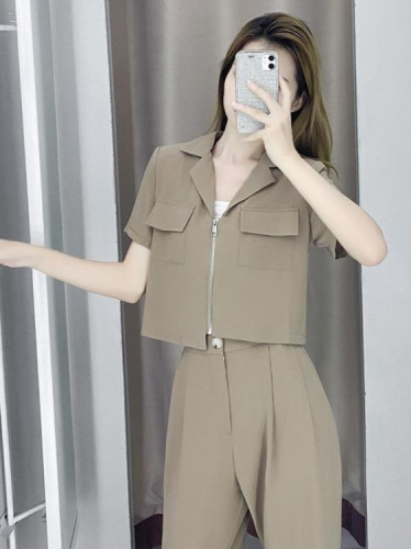 DearGod正韓女裝工裝套裝女2022夏季新款炸街西裝赫本風顯瘦九分束腳褲帥氣兩件套