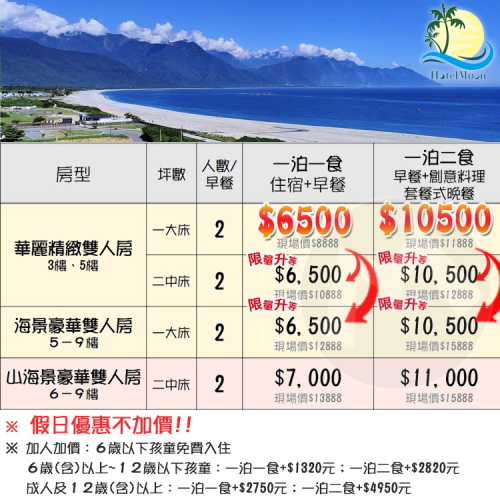 七星潭水上明月 升等跟假日不加價 最美景觀渡假(瑪利歐假日不加價！)花蓮 七星潭水上明月海景旅店『升等家庭房ｏｒ海景雙人