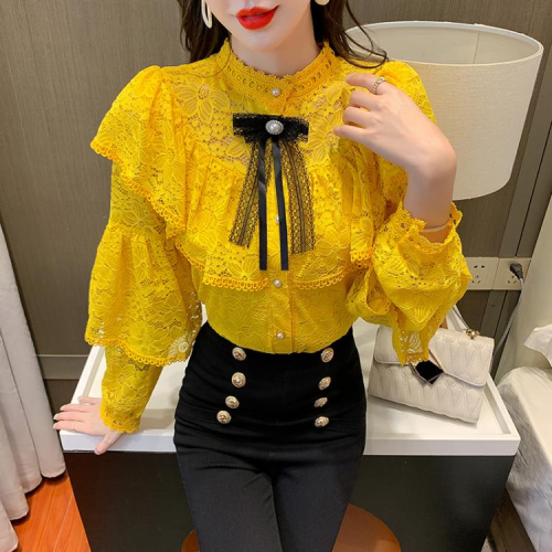 DearGod正韓女裝蕾絲打底衫女士內搭長袖雪紡襯衫上衣洋氣小衫2022年秋冬新款薄款