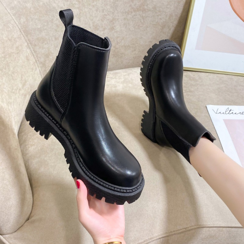 煙筒靴黑色馬丁靴女英倫風2021新款春秋單靴切爾西煙管瘦瘦小短靴