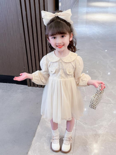 寶貝童裝女童連身裙洋氣女寶寶春季時髦裙子洋裝兒童春裝時尚蕾絲公主裙春秋款