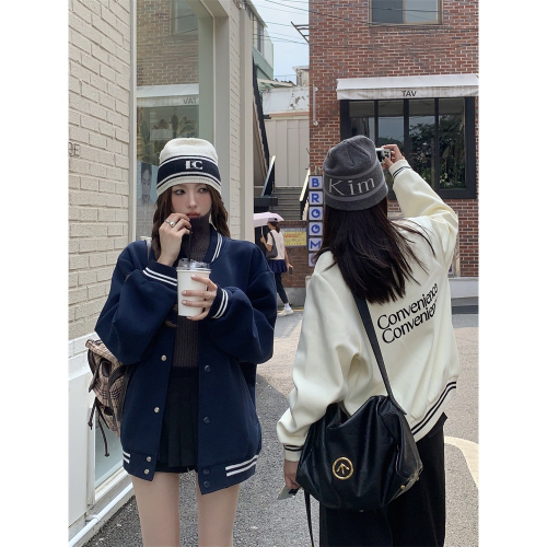S448✨美式/拽酷夾克~字母/刺繡/撞色/拼接/棒球服/外套/棒球外套/寬鬆/質感/灰色/帥氣/學生必備/個性/辣妹