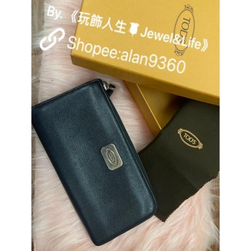 Tod’s 經典 簡約 復古銀 方牌 深藍色 二手 皮夾 長夾