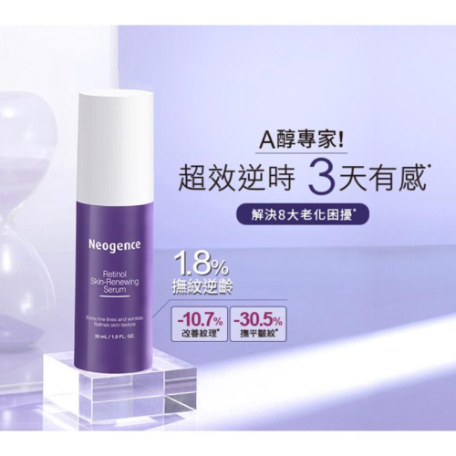 霓淨思Neogence 1.8%超效逆時A醇精華/1%全效新生A醇精萃 2026早C晚A，早P晚R