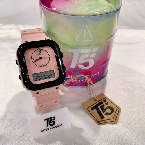 (10色可選)(Little bee小蜜蜂精品)美國潮牌 T5 雙顯示功能(電子/指針) 石英橡膠錶