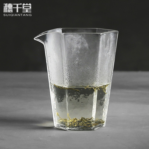 穗千堂日式手工錘紋公道杯 耐熱玻璃公杯 加厚六角公杯分茶器配件