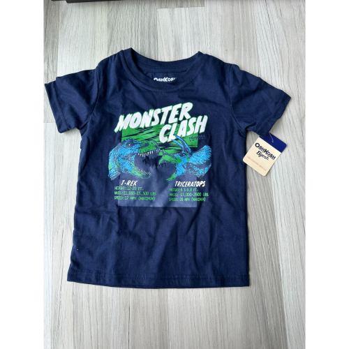 童裝現貨** 美國Carter＇s OshKosh 深藍色恐龍打架短袖上衣 童裝