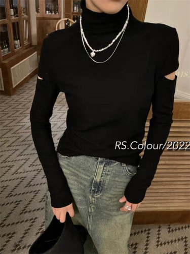 DearGod正韓女裝RS Colour半高領T恤打底衫女韓國冬季露肩長袖加絨保暖修身上衣
