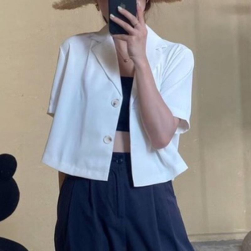 現貨♡西裝外套 短版外套 修身 短袖外套 短袖西裝外套 女外套 韓版