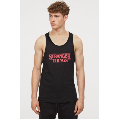 H&M X 怪奇物語 Stranger Things 聯名款 LOGO 膠印設計背心上衣 黑色