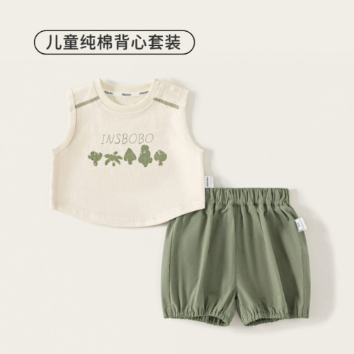 【夏季男童童裝】男童夏季短褲兩件套裝 兒童無袖背心衣服 100%棉男寶套裝 嬰兒排汗衫 寶寶夏裝短褲 73-110
