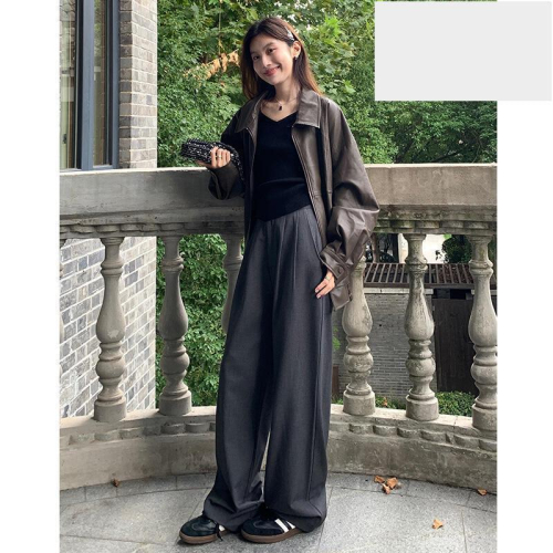COTO復古髦鬆弛感西裝褲女新款高腰直筒闊腿休閒褲垂墜感秋季長褲