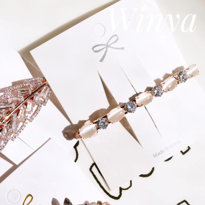 【Winya 韓國飾品 現貨 】正韓 超精緻 優雅 排鑽 粉石 髮夾 限量現貨