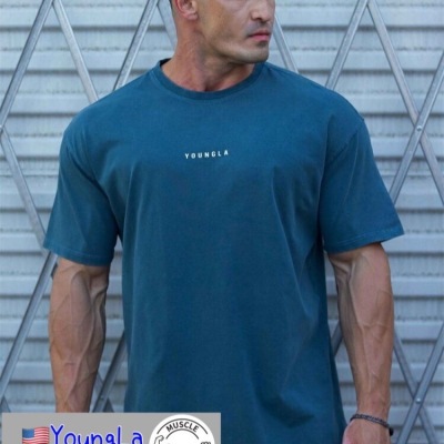 [媽瘦健身] 美國 YoungLA 【素面】潮牌健身 重磅 水洗感 Oversize T-shirt 落肩t恤 落肩短袖