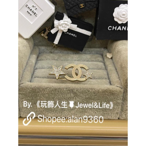 CHANEL 香奈兒 超美 淡金色 經典 五角星 雙C LOGO 二手 造型 戒指
