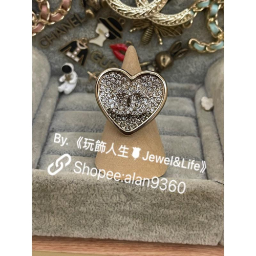 CHANEL 香奈兒 大愛心 水鑽 漸層 二手 立體LOGO 造型 金色 戒指