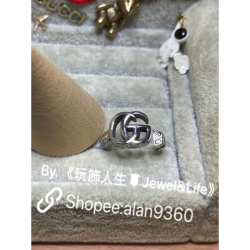 GUCCI 經典 雙G 復古銀 雕花 鑰匙 二手 造型 戒指