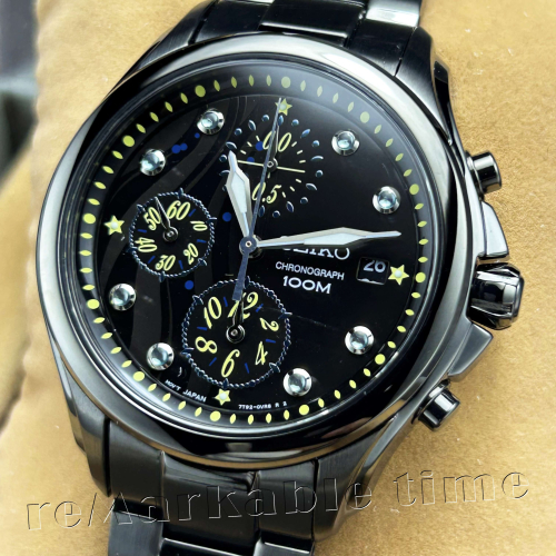 【SEIKO 三眼計時手錶】藍寶石三眼星空鋼帶女錶款SNDX67P1