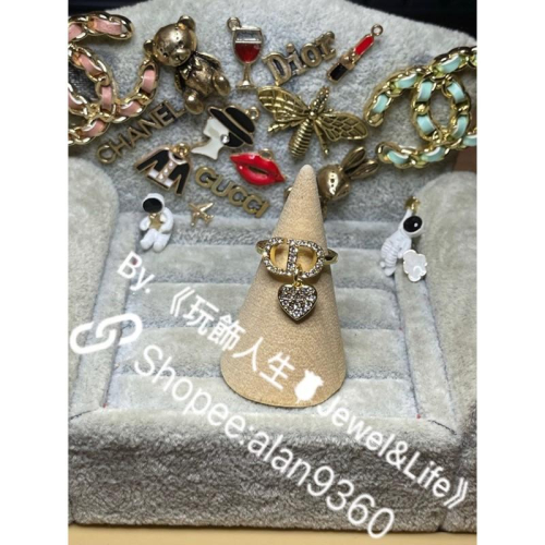 DIOR 甜美 金色 CD 愛心 水晶 二手 造型 戒指