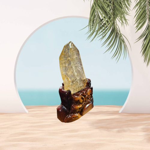 黃膠花水晶 觀音佛像雕刻擺件