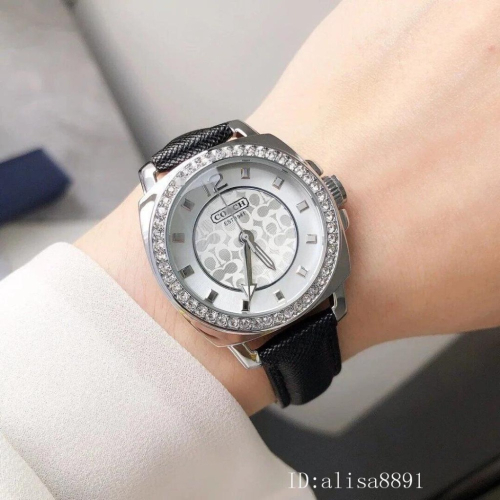Coach蔻馳手錶 女生皮帶錶 休閒百搭時尚女錶 Boyfriend 鑲鑽石英錶 14501789學生手錶