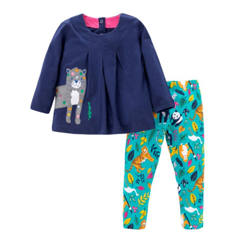 寶貝童裝品牌童裝春秋女童長袖套裝兒童長袖ｔ恤長褲寶寶洋氣衣服卡通動物