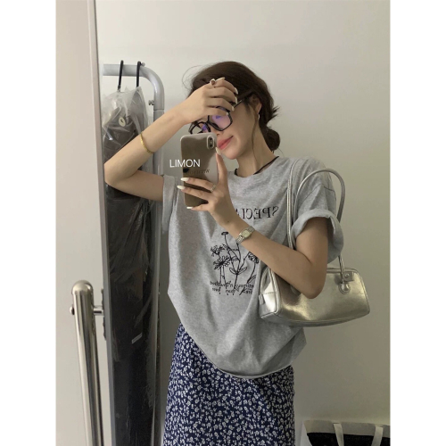 現貨 韓版時尚印花寬松彈力棉TEE
