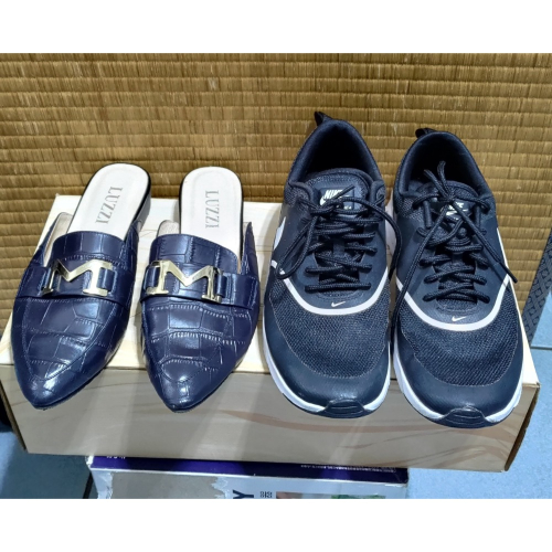 二手 LUZZI 真皮尖頭穆勒鞋24號 Nike 黑白 網布 慢跑鞋24公分