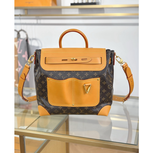 二手LV Steamer 30棕色老花雙外袋工裝風新款雙肩包單肩斜挎包M25989
