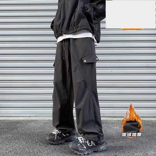 oversize美式機能衝鋒褲子男2023秋季高街vibe拉鍊開叉直筒寬褲