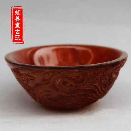 古玩收藏天然牛角擺件 精雕工藝品牛角碗 牛角杯 高檔復古禮品