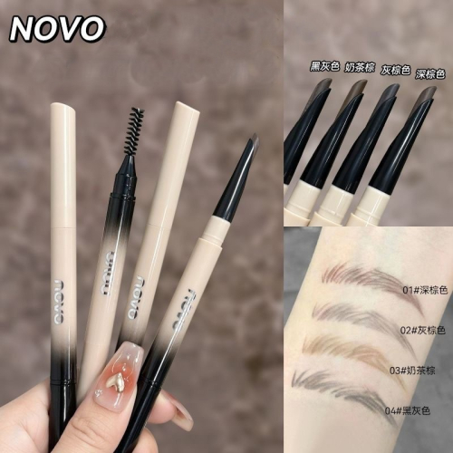 沃霸?novo眉筆刀鋒 二合一眉筆眉刷 極細 防水 不暈染 持久不脫色 超細頭 新手平價 旋轉刷頭眉筆 旋轉眉筆