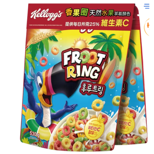 1060g 家樂氏香果圈 530克X2包 天然多種水果風味色彩繽紛 11種維生素礦物質 Kellogg＇s 兒童早餐麥片