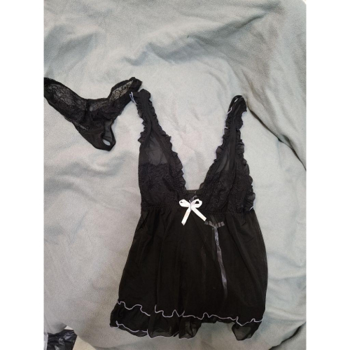 黑色 蝴蝶結 全透明 性感睡衣 全彈性 free size