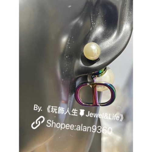DIOR 經典 雙珍珠 素面 炫彩 二手 CD LOGO 造型 耳環