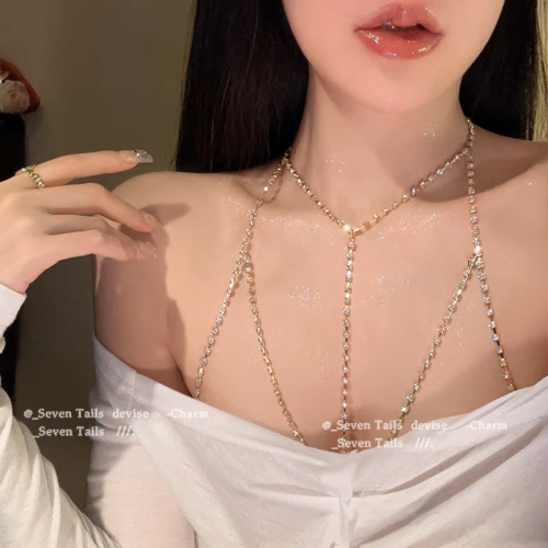 ❤️現貨在台，金.銀，2件組 歐美 時尚 閃鑽 bikini 胸鏈 鎖骨鍊 身體鏈 性感 比基尼 立體 後背鏈 露背