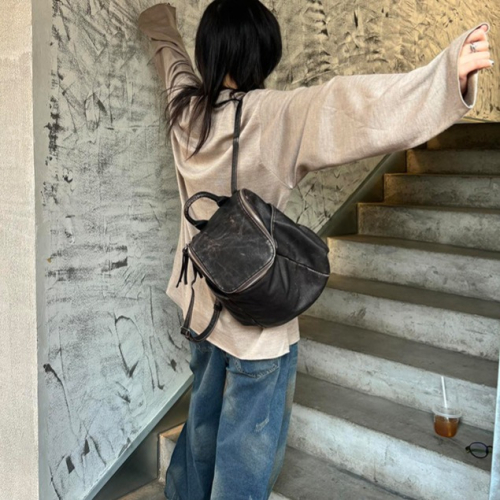 時髦出街⧔洗水復古好好看『616#』文藝感高級做舊雙肩包 後背包 韓國雙肩包 通勤包 背包 大容量後背包