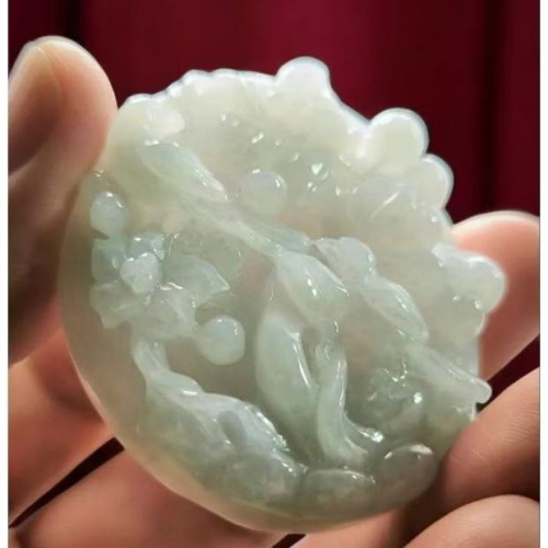 糯地芙蓉 種老肉細 背面完整一刀切 喜鵲來報 天然A貨緬甸翡翠 掛牌 項鍊 附證書