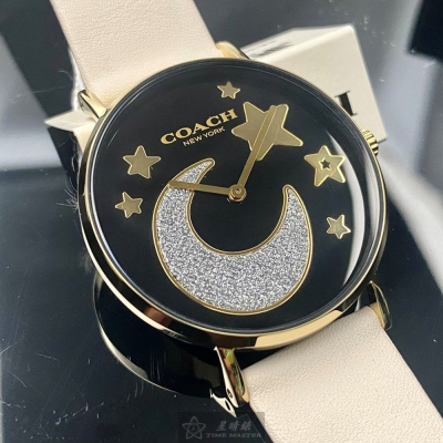 COACH:手錶,型號:CH00128,女錶36mm金色錶殼黑色錶面真皮皮革錶帶款