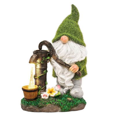 ╭☆April shop☆╮光控戶外太陽能樹脂工藝品花園擺件戶外植絨地精壓水小矮人侏儒草坪裝飾燈A0236-5