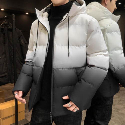 冬季加厚棉服扎染漸變防寒保暖潮流棉衣外套寬松版絲棉服連帽男式