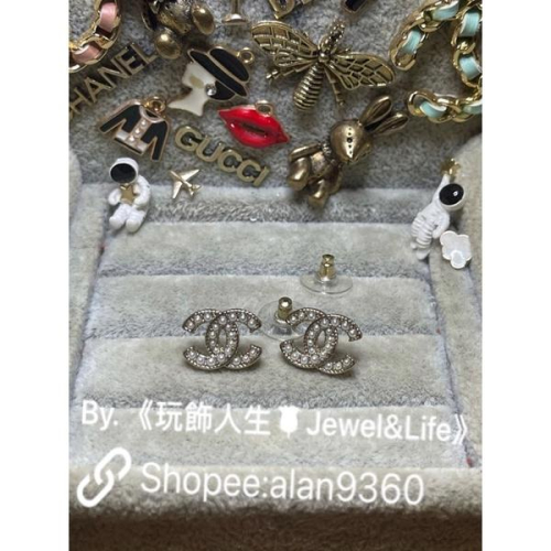CHANEL 香奈兒 超美 麥穗金 日常 搭配 迷你 雙C 珍珠 二手 造型 耳環