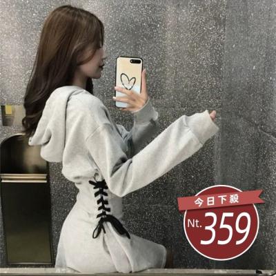 【台灣發貨】韓版寬鬆顯瘦收腰連帽上衣 連身裙 吊帶裙 吊帶褲 女裝【W83】