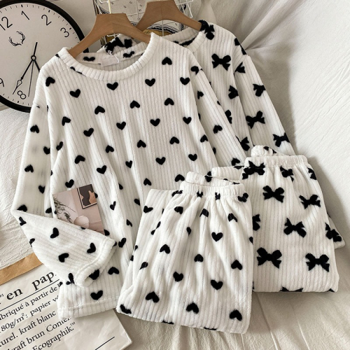 白色家居服套裝女新款冬季御姐風復古港風chic冬天睡衣套裝