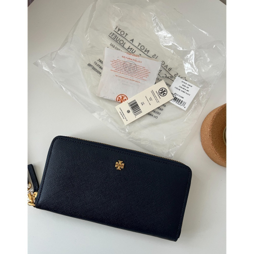 現貨? Tory burch emerson 13160 wallet 深藍色 防刮牛皮 長夾 附掛繩 tb長夾