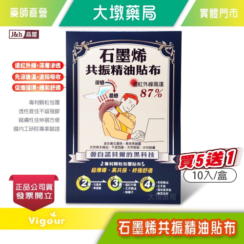 晶璽 石墨烯共振精油貼布 10片/盒 石墨烯、黑碧璽雙重共振 水性親膚 專利顆粒包覆貼布 台灣公司貨》大墩藥局