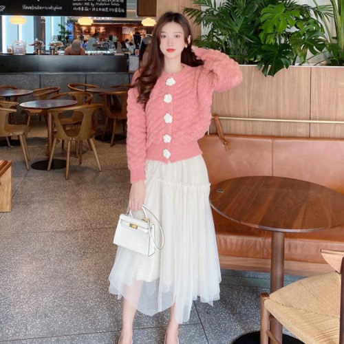 DearGod正韓女裝冬裙洋氣減齡春秋女ins正韓外套開衫寬松針織衫上衣套裙兩件套潮