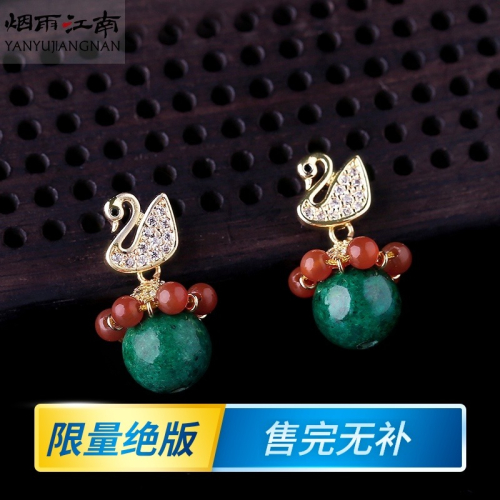 煙雨江南原創設計耳釘女夏簡約精緻ins風小眾設計感復古古風耳飾